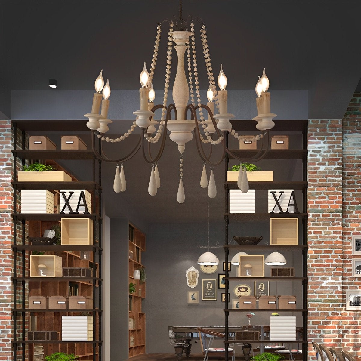 Wood Vintage Rustic Candle Chandelier Light